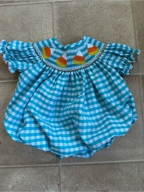 Classic Whimsy Smocked Candy Corn Bubble Romper